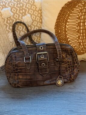 Dooney & Bourke Brown Croc Embossed Buckle Handbag Vintage Style
